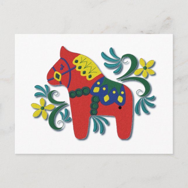 Colorful Swedish Dala Horse Postcard (Front)