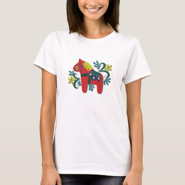 Colorful Swedish Dala Horse T-Shirt (Front)