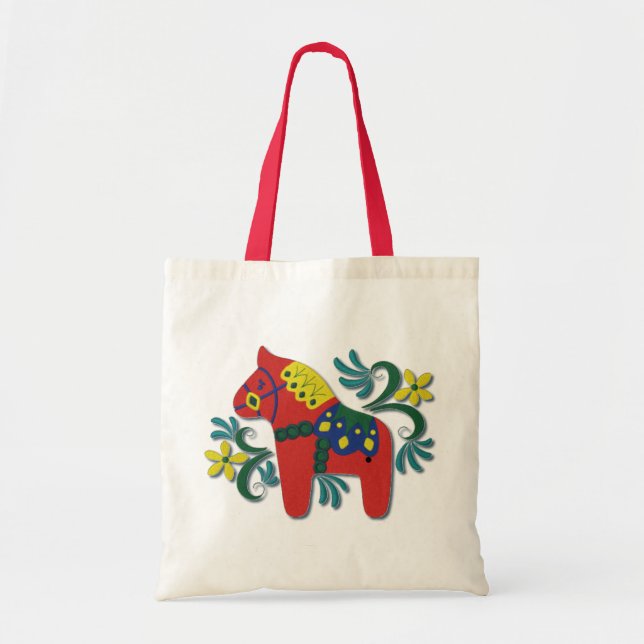 Colorful Swedish Dala Horse Tote Bag (Front)