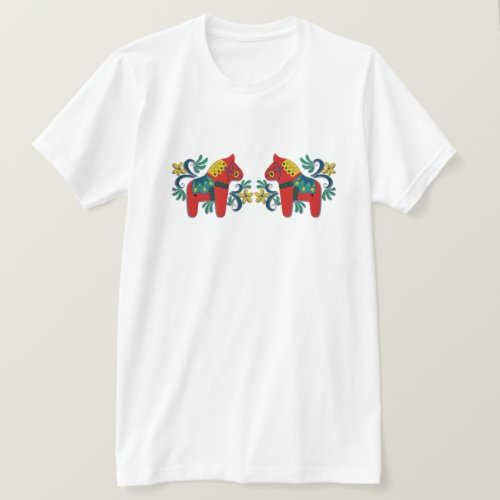 Colorful Swedish Dala Horse Twins T_Shirt