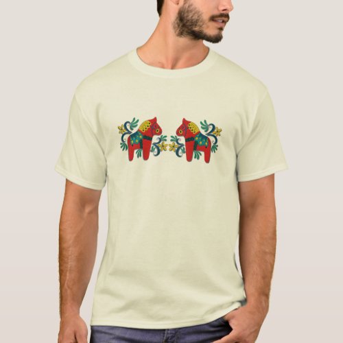 Colorful Swedish Dala Horse Twins T_Shirt