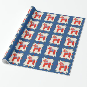 Colorful Swedish Dala Horse with Rosemaling Accent Wrapping Paper