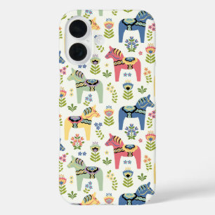 Colorful Swedish Dala Horses iPhone 16 Case
