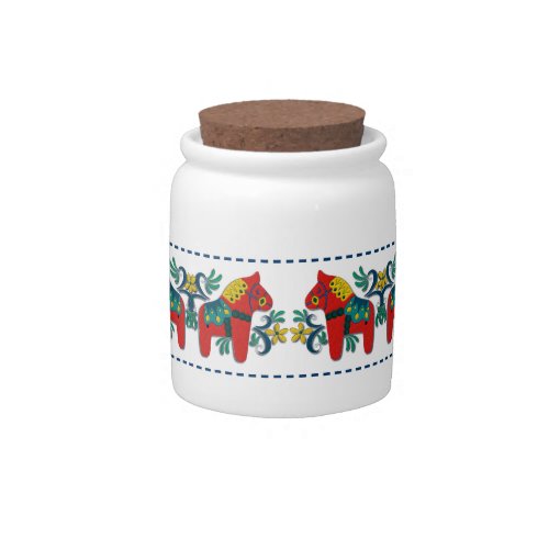 Colorful Swedish Dala Horses Scandinavian Folk Art Candy Jar