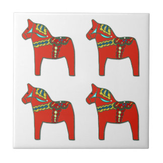 Colorful Swedish Dala Horses Scandinavian Tile