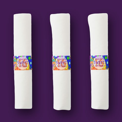 Colorful Sweet 16 Birthday  Napkin Bands