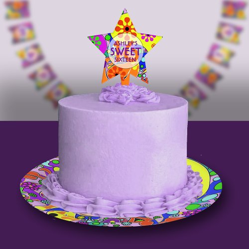 Colorful Sweet 16 Birthday Party Cake Topper