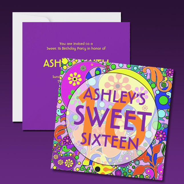 Colorful Sweet 16 Birthday Party Invitations (Creator Uploaded)