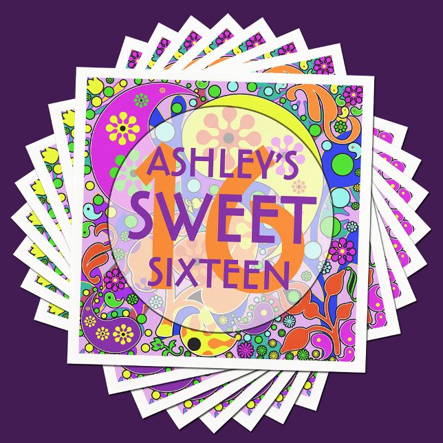 Colorful Sweet 16 Birthday Party Napkins (Creator Uploaded)