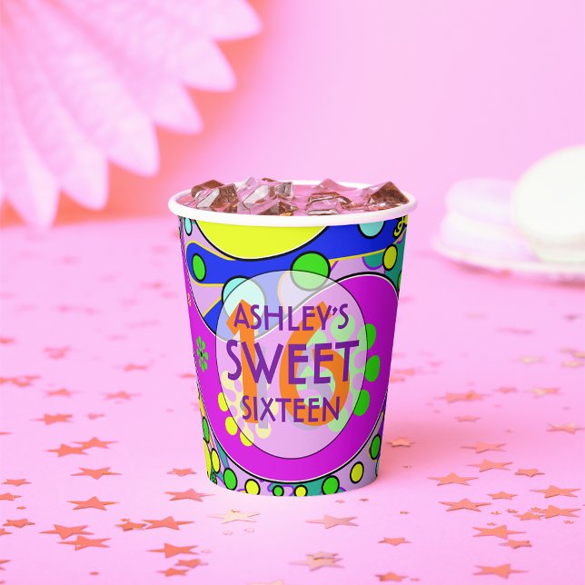 Colorful Sweet 16 Birthday Party Napkins Paper Cups (Creator Uploaded)