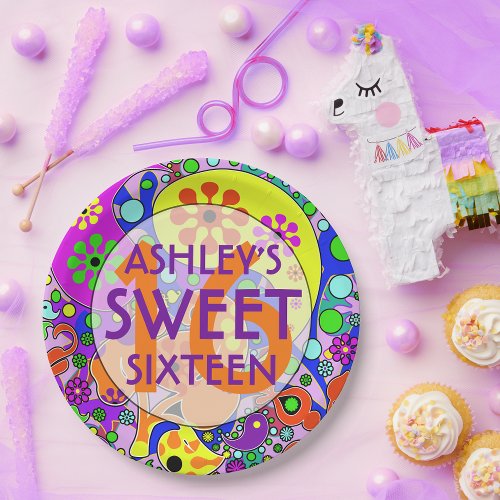 Colorful Sweet 16 Birthday Party Plates