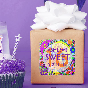 Colorful Sweet 16 Birthday Party Stickers