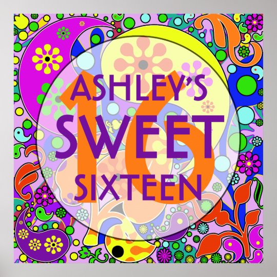 Colorful Sweet 16 Birthday Party Wall Decor Zazzle Com