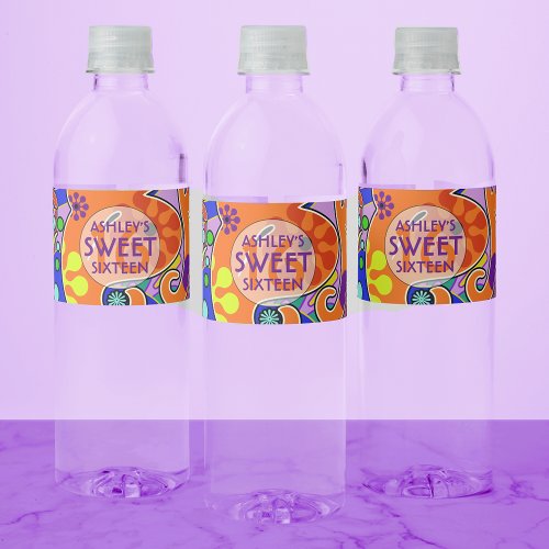 Colorful Sweet 16 Birthday  Water Bottle Label