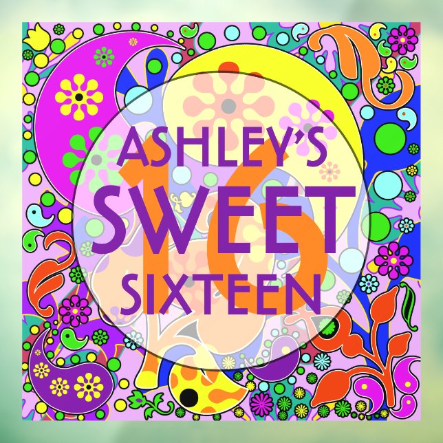 Colorful Sweet 16 Birthday  Window Cling (Sheet 3)