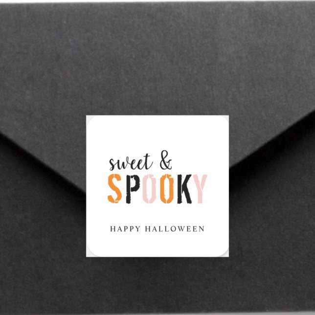Colorful Sweet And Spooky | Happy Halloween  Square Sticker (Creator Uploaded)