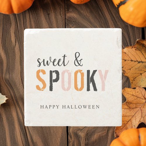 Colorful Sweet And Spooky  Happy Halloween  Stone Coaster