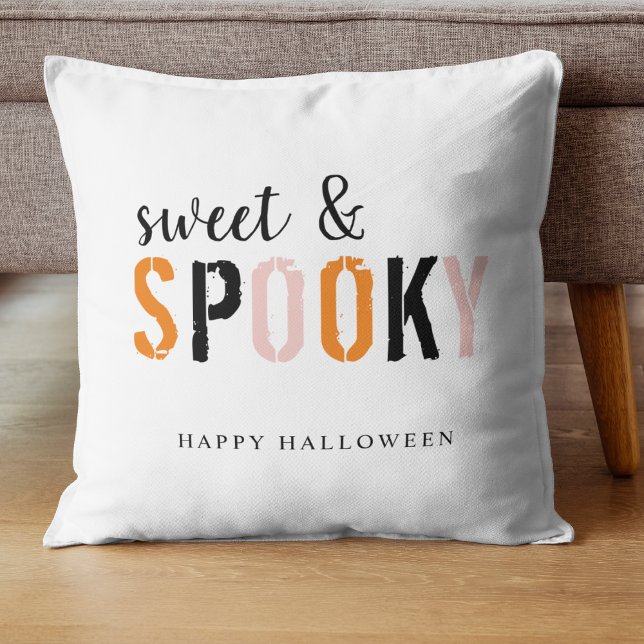 Colorful Sweet And Spooky | Happy Halloween  Throw Pillow (Creator Uploaded)