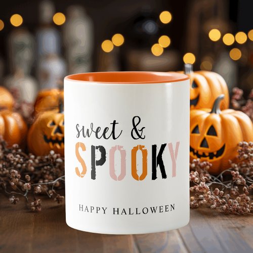 Colorful Sweet And Spooky  Happy Halloween  Two_Tone Coffee Mug