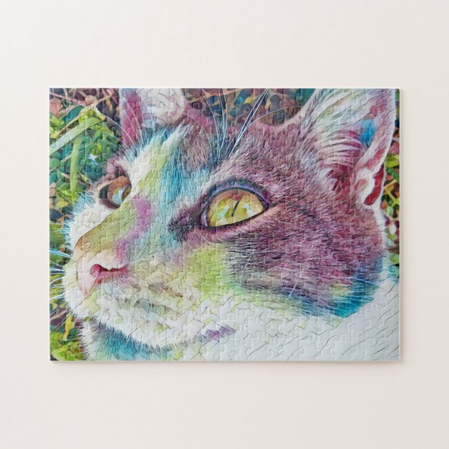 Colorful Sweet Face Cat Art Puzzle (Horizontal)