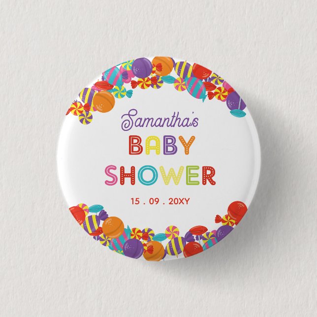 Colorful Sweet Fun Candy Baby Shower Button (Front)