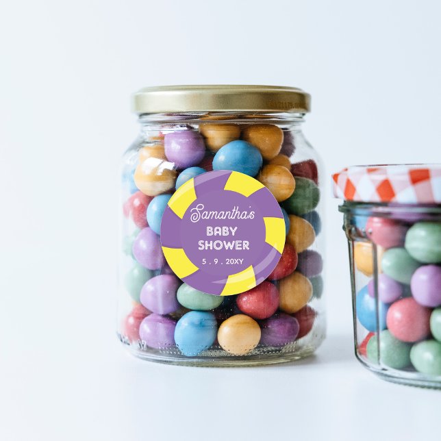 Colorful Sweet Fun Candy Theme Baby Shower Classic Round Sticker (Candy Baby Shower Sticker)