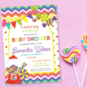 Colorful Sweet Fun Candy Theme Baby Shower Invitation