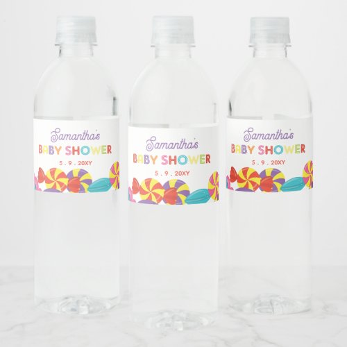 Colorful Sweet Fun Candy Theme Baby Shower Water Bottle Label