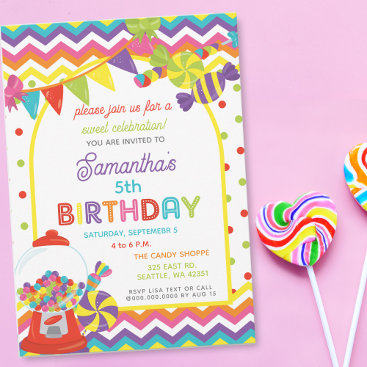 Colorful Sweet Fun Candy Theme Birthday Party Invitation