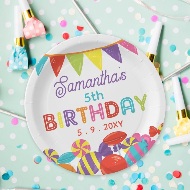 Colorful Sweet Fun Candy Theme Birthday Party Paper Plates ( Colorful Sweet Fun Candy Theme Birthday Party Paper Plate)