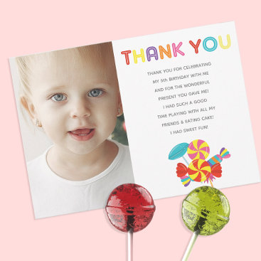 Colorful Sweet Fun Candy Theme Birthday Thank You Card