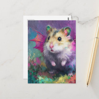Colorful Sweet Hamster Dragon Watercolor Postcard
