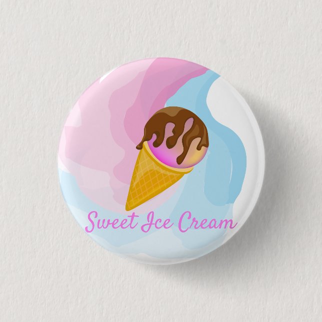 Colorful sweet ice cream in a cone button (Front)