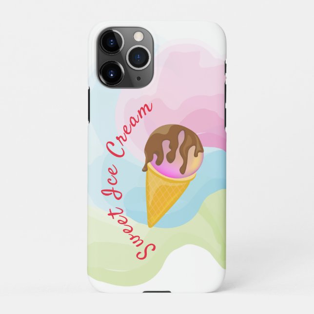 Colorful sweet ice cream in a cone iPhone case (Back)