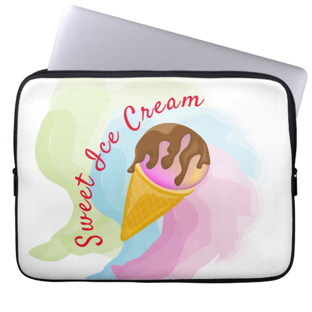 Colorful sweet ice cream in a cone laptop sleeve (Front)