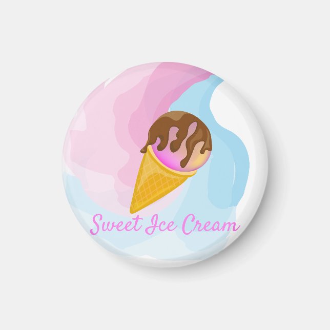Colorful sweet ice cream in a cone magnet (Front)