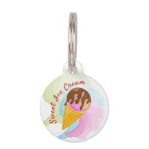 Colorful sweet ice cream in a cone pet ID tag