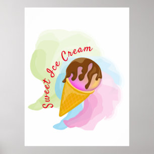 Colorful sweet ice cream in a cone poster