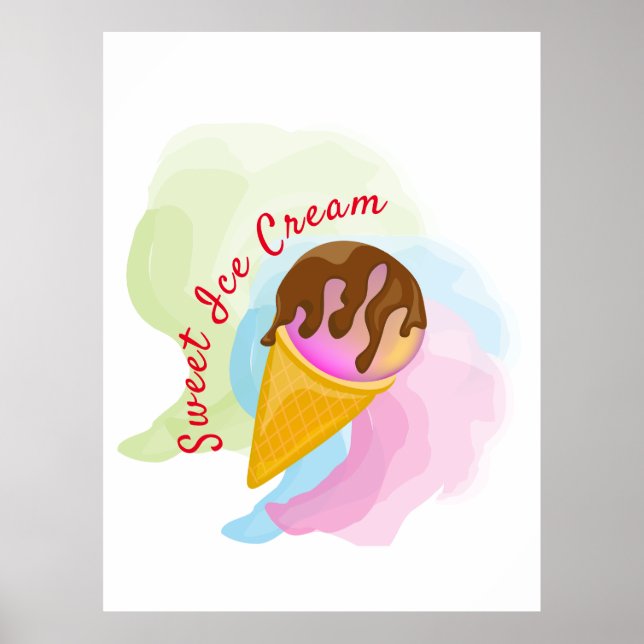 Colorful sweet ice cream in a cone poster (Front)