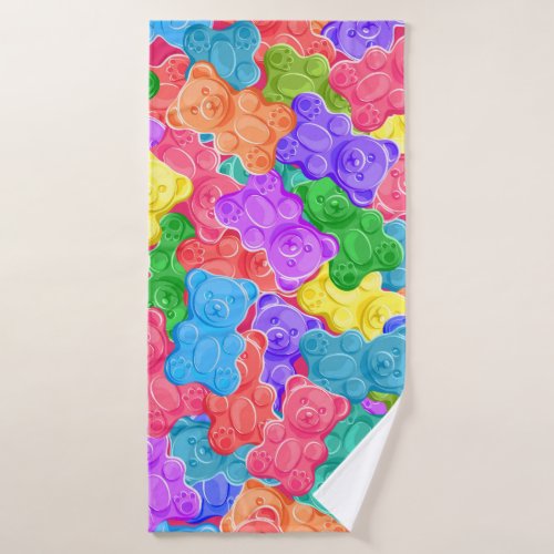 Colorful sweet jelly bears gummy candies Seamles Bath Towel
