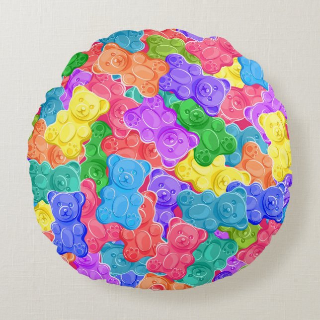 Colorful sweet jelly bears, gummy candies. Seamles Round Pillow (Front)