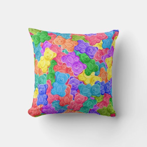 Colorful sweet jelly bears gummy candies Seamles Throw Pillow