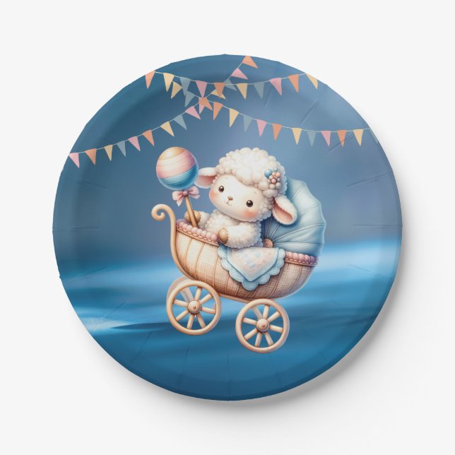 Colorful Sweet Little Lamp Baby Shower Party Paper Plates (Front)