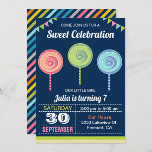Colorful Sweet Lollipops Birthday Party Invitation