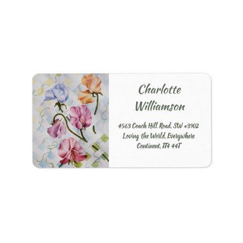 Colorful Sweet Pea Flowers in Watercolor Address Label
