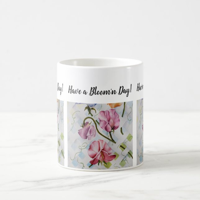Colorful Sweet Pea Watercolor Flowers Coffee Mug (Center)