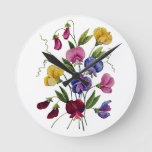 Colorful Sweet Peas Embroidered Round Clock at Zazzle