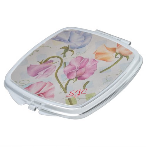 COLORFUL SWEET PEAS MONOGRAMED COMPACT MIRROR