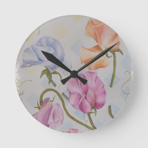 COLORFUL SWEET PEAS ROUND CLOCK