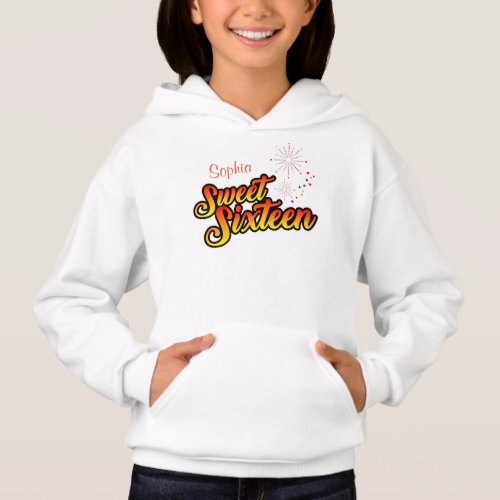 Colorful Sweet Sixteen Text Graphic with Name Hoodie